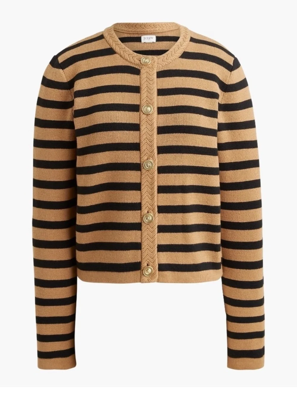 J.Crew Striped Cotton Lady Jacket Cardigan Sweater Camel/Black Small Like New!